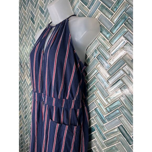 UNIVERSAL THREAD RED WHITE BLUE STRIPE COTTON WIDE LEG CROPPED JUMPSUIT HALTER L - Picture 5 of 10